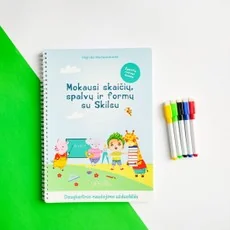 Lavinamoji knyga „Mokausi skaičių, spalvų ir formų su Skilsu“. Su daugkartinio naudojimo žymekliais (2 vnt.)