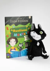 Pliušinio žaislo ir knygos rinkinys: katinas PIRATAS + knyga „Čiūčia ir Piratas. Ruošiuosi į mokyklą“